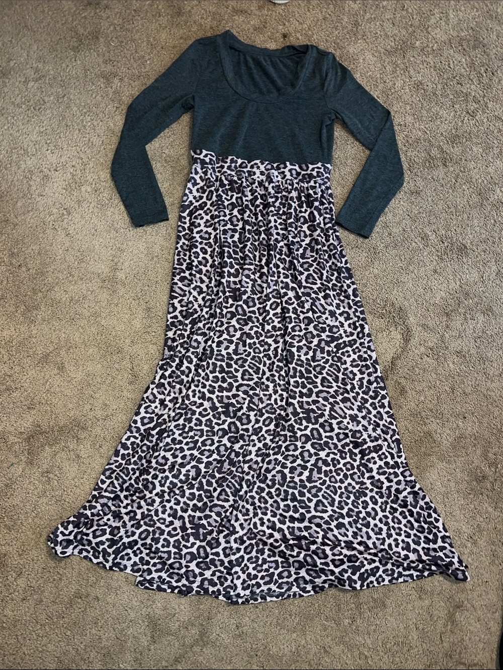 Women's Long Sleeve Maxi Dress with Leopard Skirt